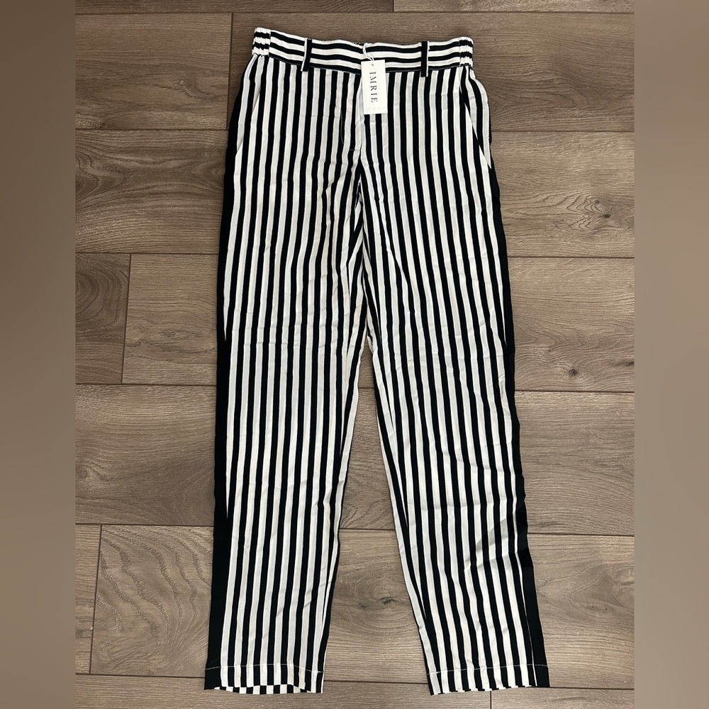 NWT IMRIE Black and White Striped Pants 100% Silk Size XS